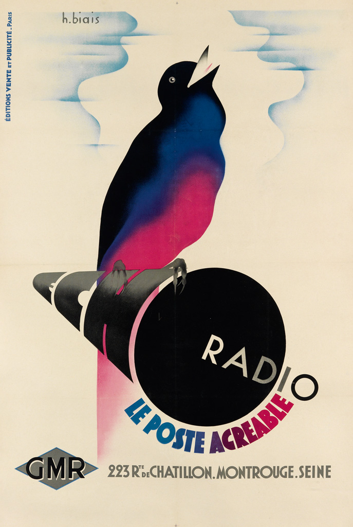 HENRI I. BIAIS (DATES UNKNOWN). ECHO RADIO. Circa 1935. 46x31 inches, 117x78 cm. Éditions Vente et Publicité, Paris.